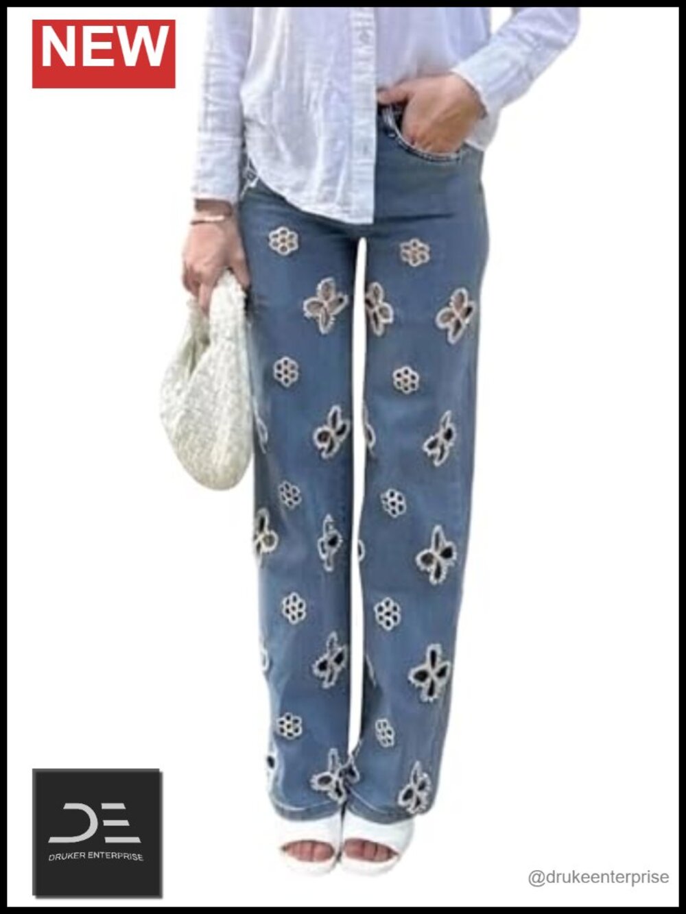 Wide Leg Pearl Jeans High Rise Rhinestone Embellished Sparkly Baggy Party Pants